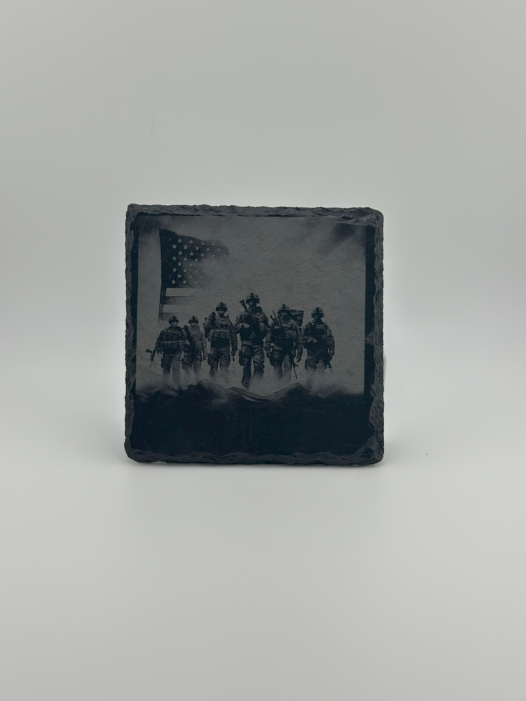 4 Personalized Slate Coasters w/ metal rack - Unique Designs