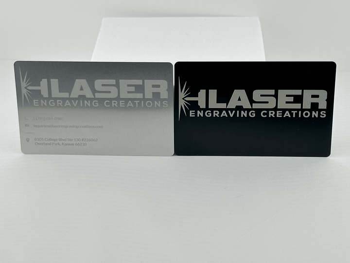 Personalized Black/Silver Metal Business Cards - Laser Engraved
