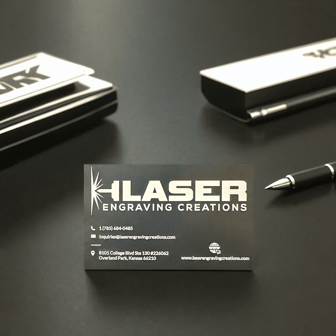 Personalized Black/Silver Metal Business Cards - Laser Engraved