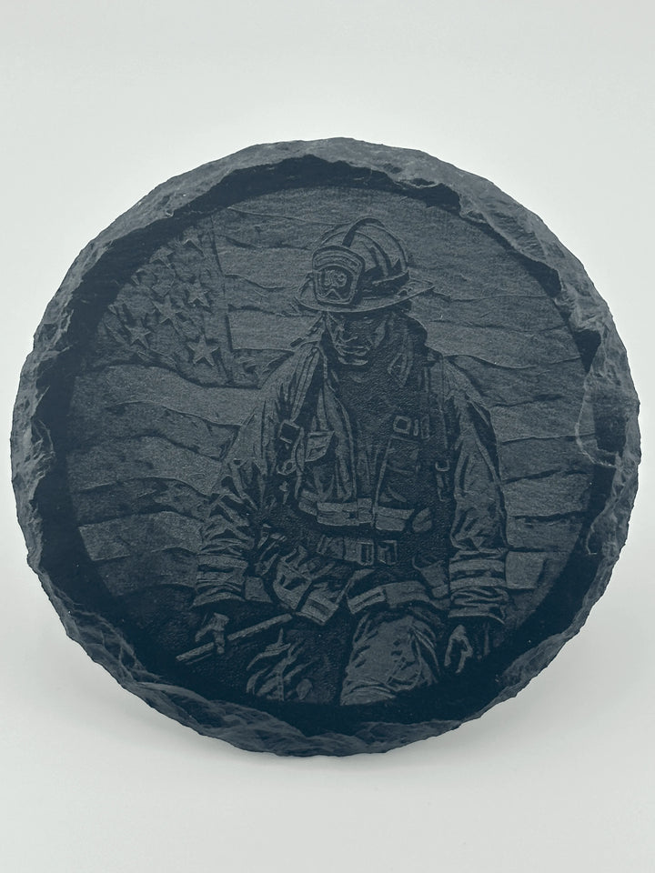 4 Personalized Slate Coasters w/ metal rack - Unique Designs