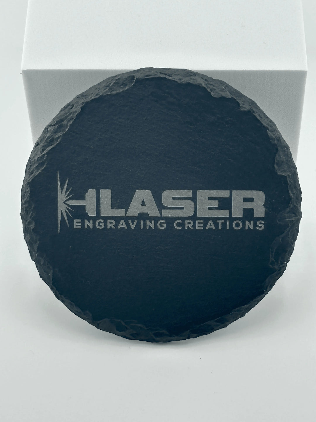 4 Personalized Slate Coasters w/ metal rack - Unique Designs