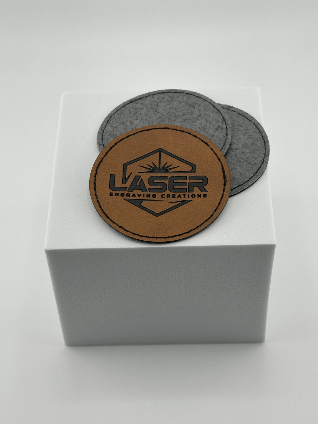 Round Laser Engraved Leatherette Heat Adhesive Patches - Design Your Own