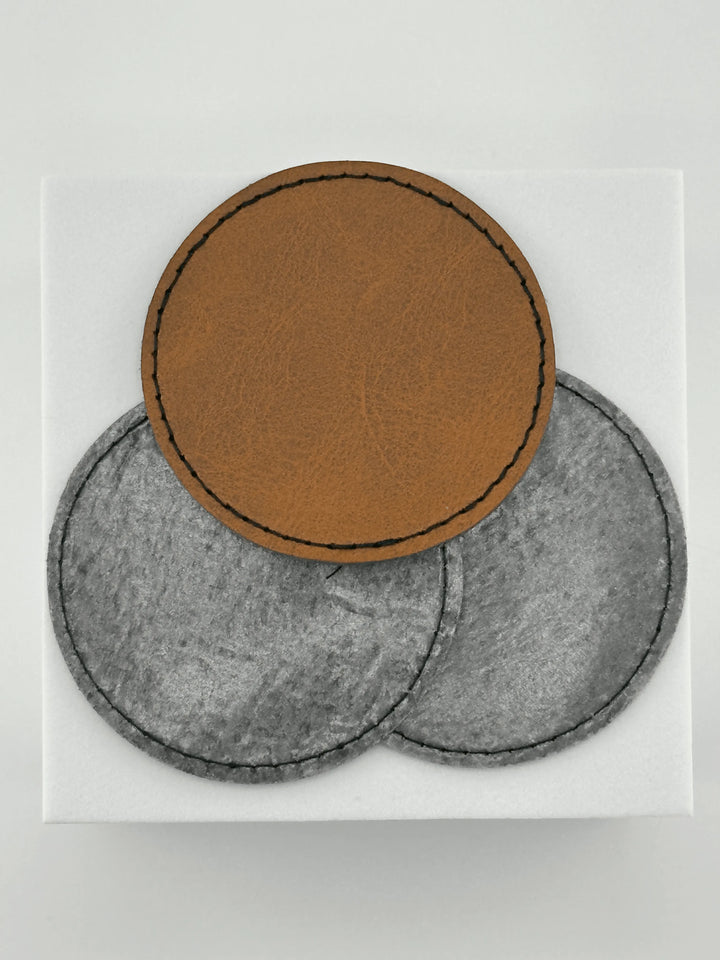 Round Laser Engraved Leatherette Heat Adhesive Patches - Design Your Own