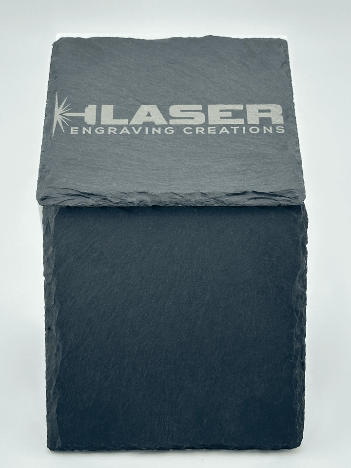 4 Personalized Slate Coasters w/ metal rack - Unique Designs