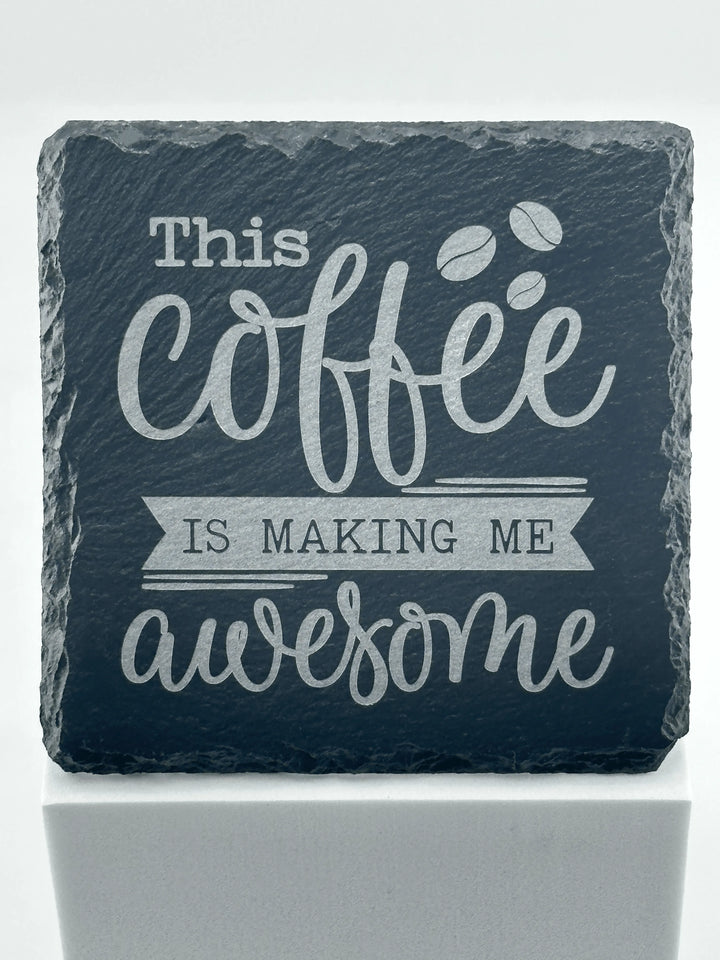 4 Personalized Slate Coasters w/ metal rack - Unique Designs