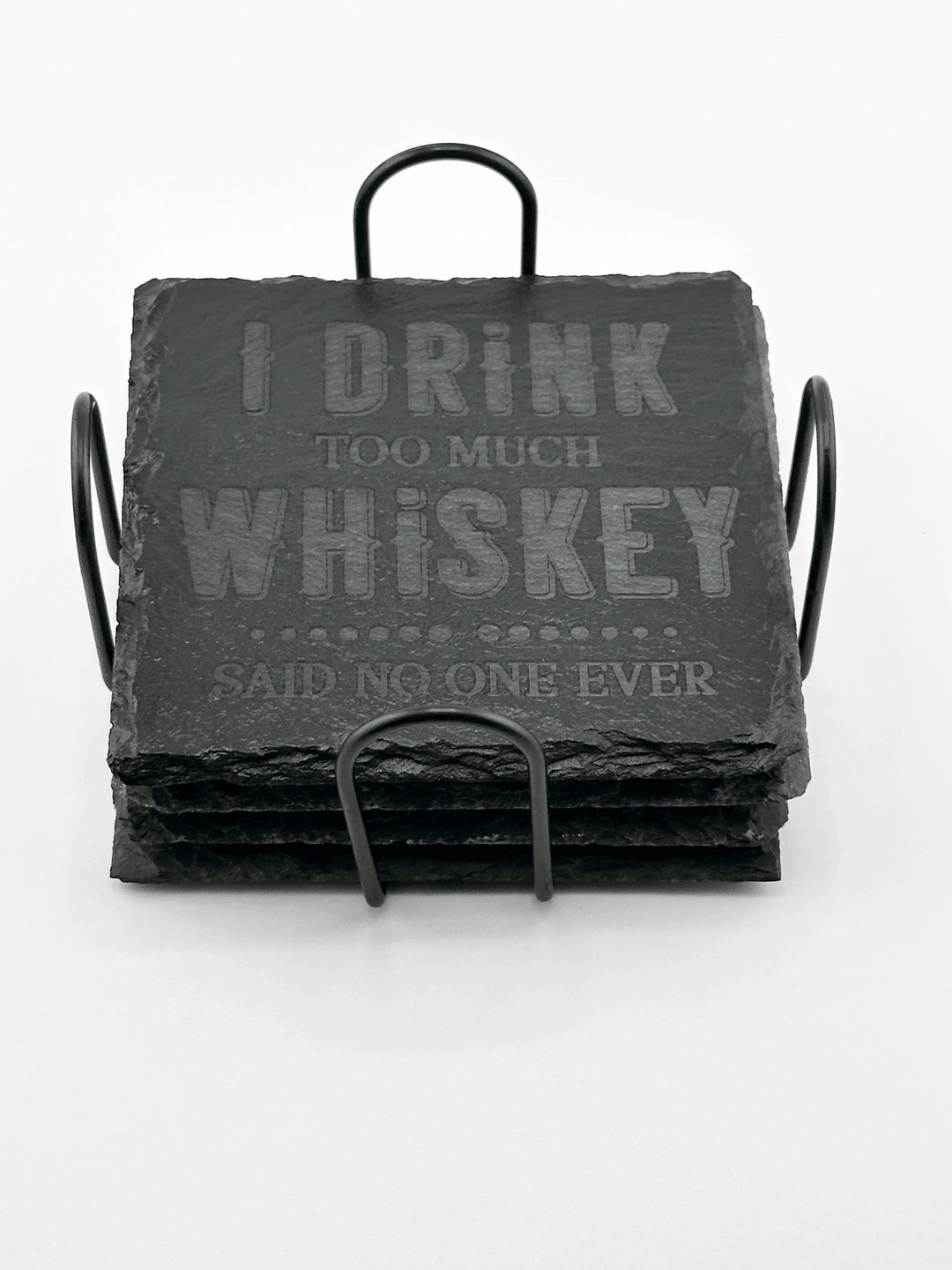4 Personalized Slate Coasters w/ metal rack - Unique Designs